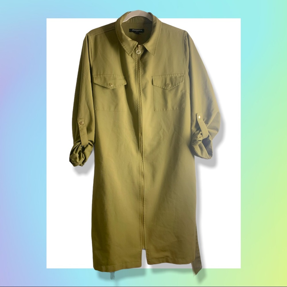 🍃GREEN🍃Sharagano belted shirt dress/light trench